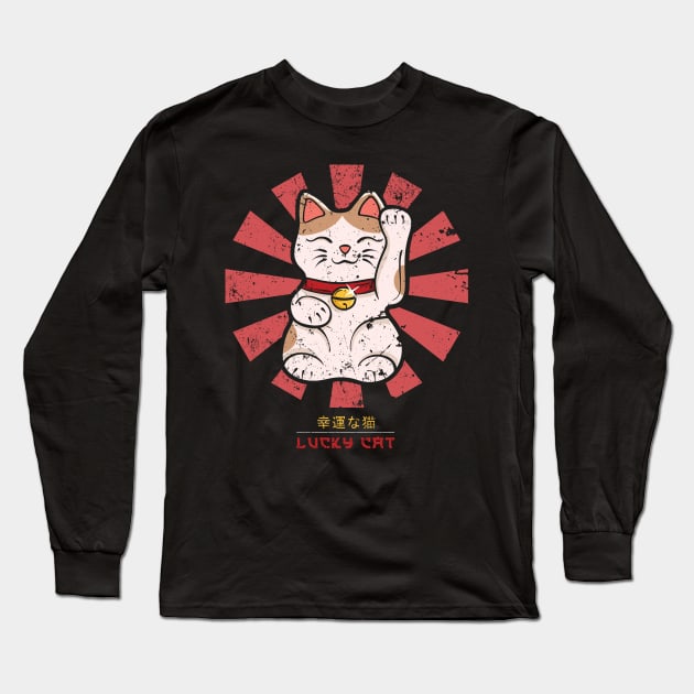 Lucky Cat Retro Japanese Long Sleeve T-Shirt by Nova5